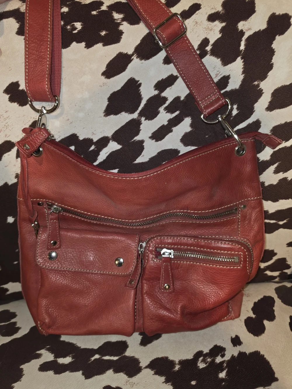 Fossil Leather Crossbody Bag in Brick Red